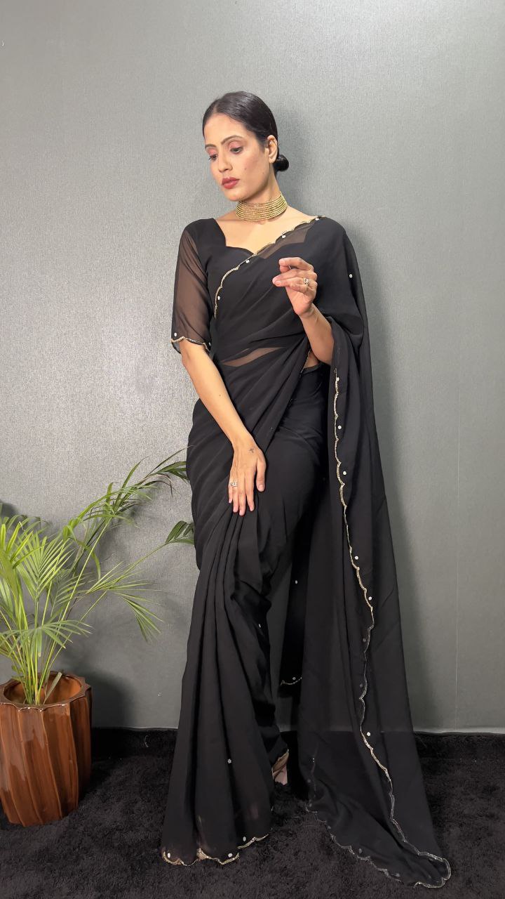 Black Stylish Ready Made Georgette Saree
