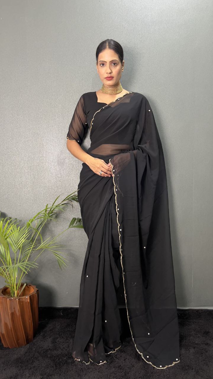 Black Stylish Ready Made Georgette Saree