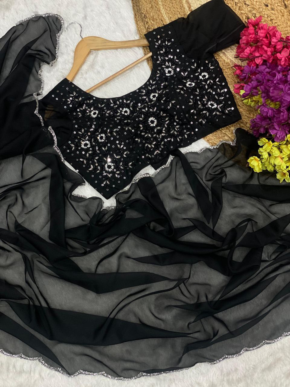 Black Tabby Organza Silk Saree