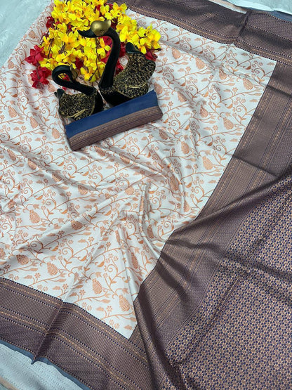 White Wedding Wear Banarasi Saree