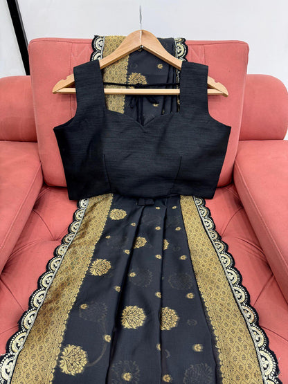 Black Wedding Wear Kota Silk Saree