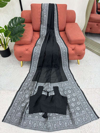Black Wedding Wear Kota Silk Saree