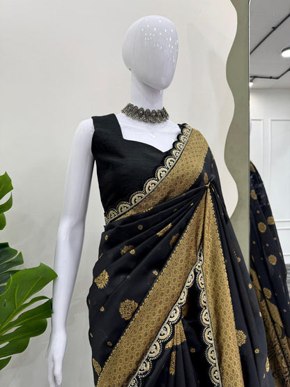 Black Wedding Wear Kota Silk Saree