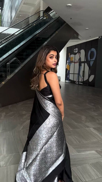 Black Wedding Wear Kota Silk Saree