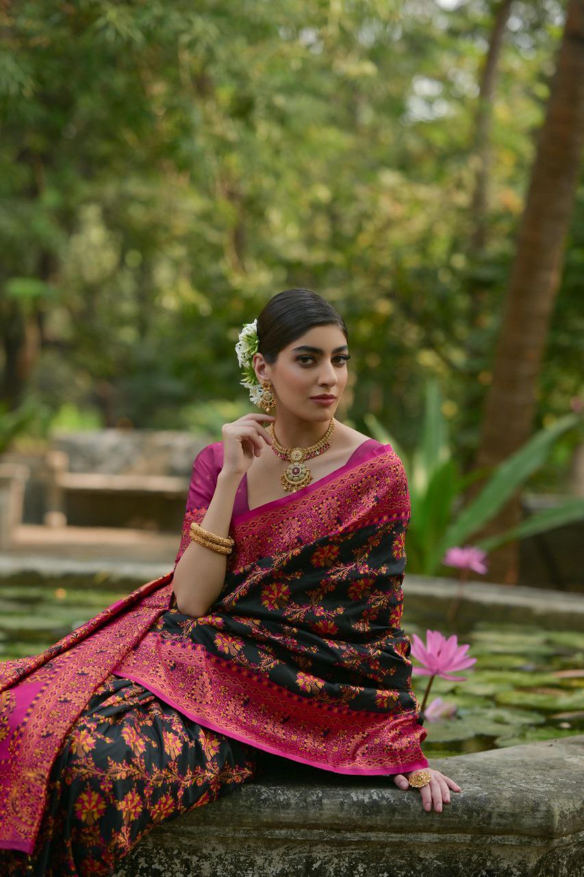 Black Wedding Wear Pashmina Silk Saree