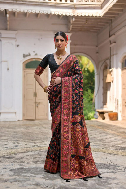 Black Wedding Wear Pashmina Silk Saree