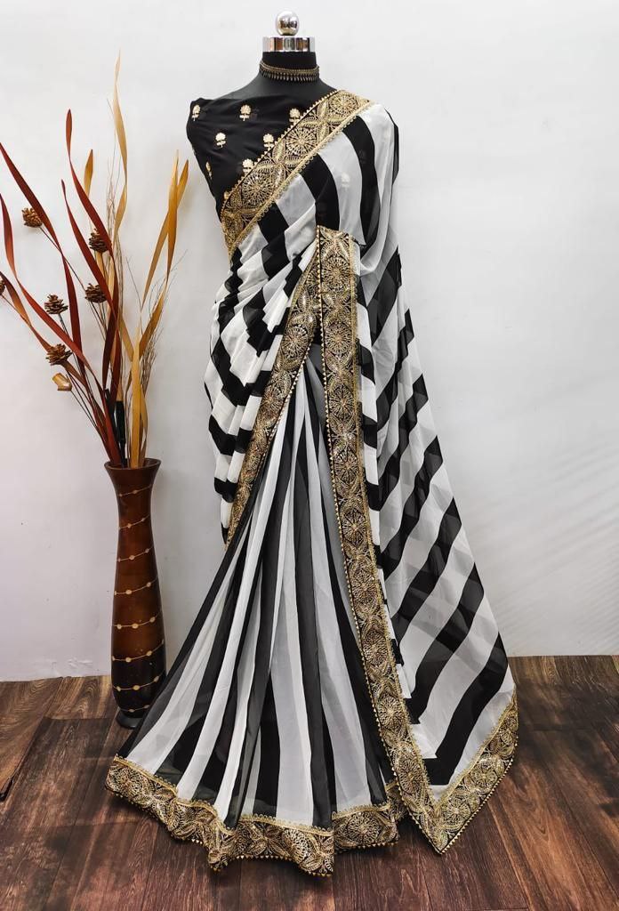 Black & White Bollywood Georgette Saree | Replica Design