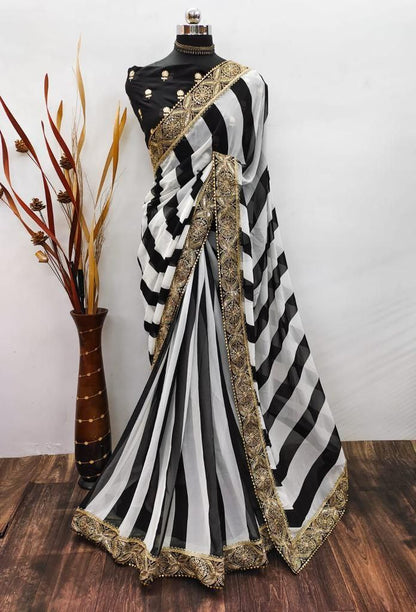Black & White Bollywood Georgette Saree | Replica Design