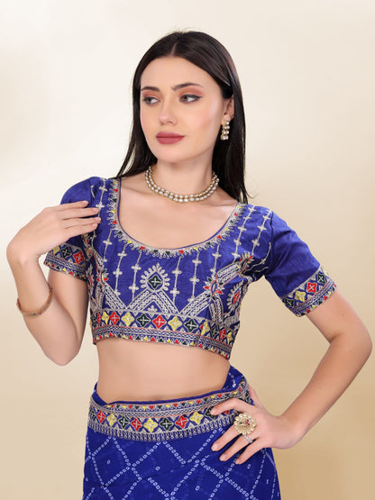 Blue Bandhej Printed Georgette Saree