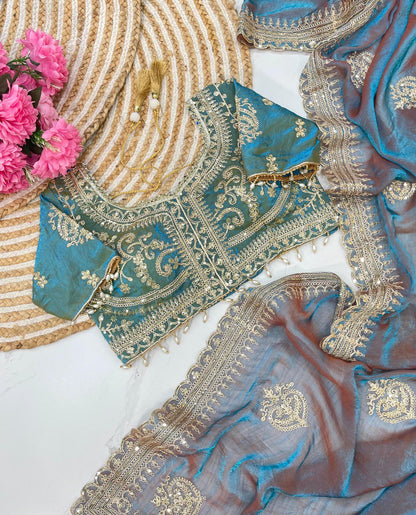 Blue Designer Fandy Chiffon Two Tone Saree