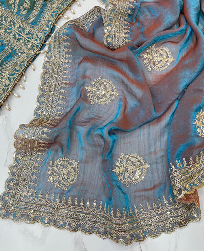 Blue Designer Fandy Chiffon Two Tone Saree