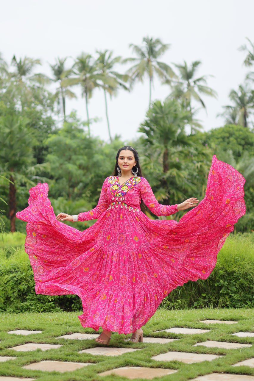 Pink Designer Navaratri Wear Gown Dress