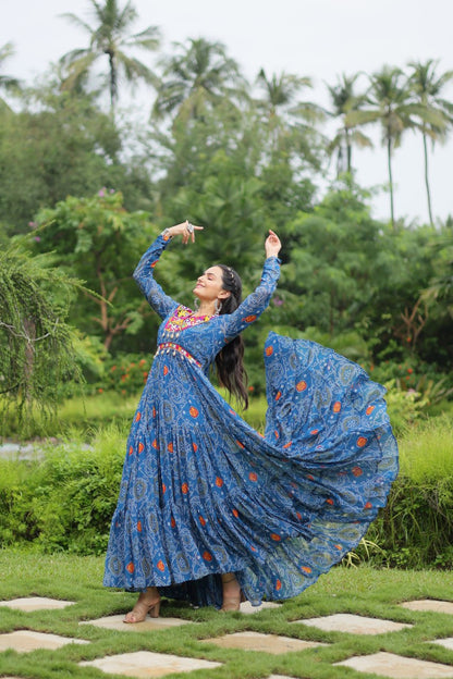 Blue Designer Navaratri Wear Gown Dress