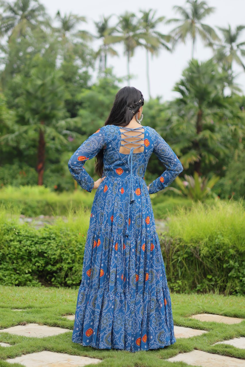 Blue Designer Navaratri Wear Gown Dress