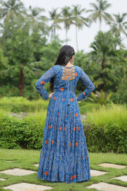 Blue Designer Navaratri Wear Gown Dress