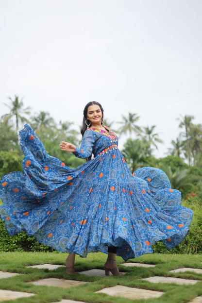 Blue Designer Navaratri Wear Gown Dress