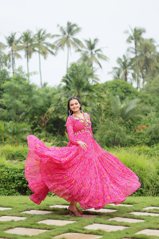 Pink Designer Navaratri Wear Gown Dress