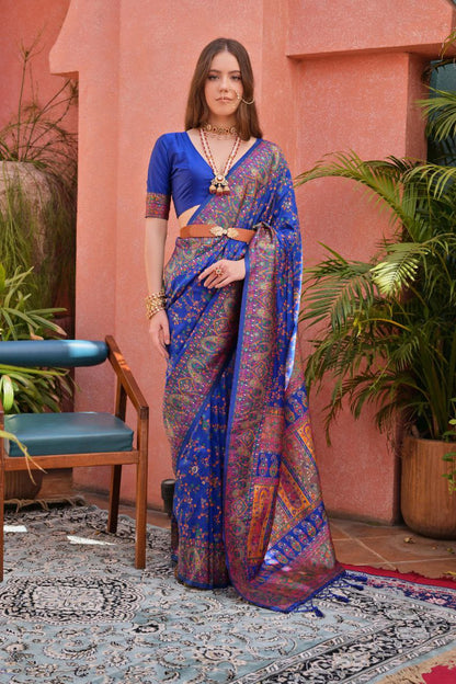 Blue Pashmina Silk Saree For Wedding