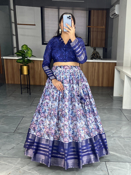 Blue Printed Ethnic Silk Co-ord Set