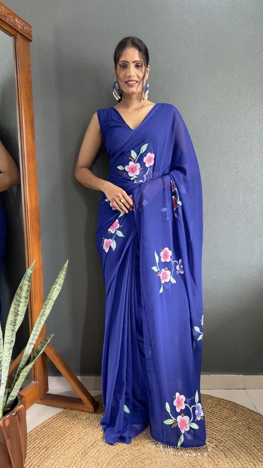 Blue Ready To Wear Georgette Saree