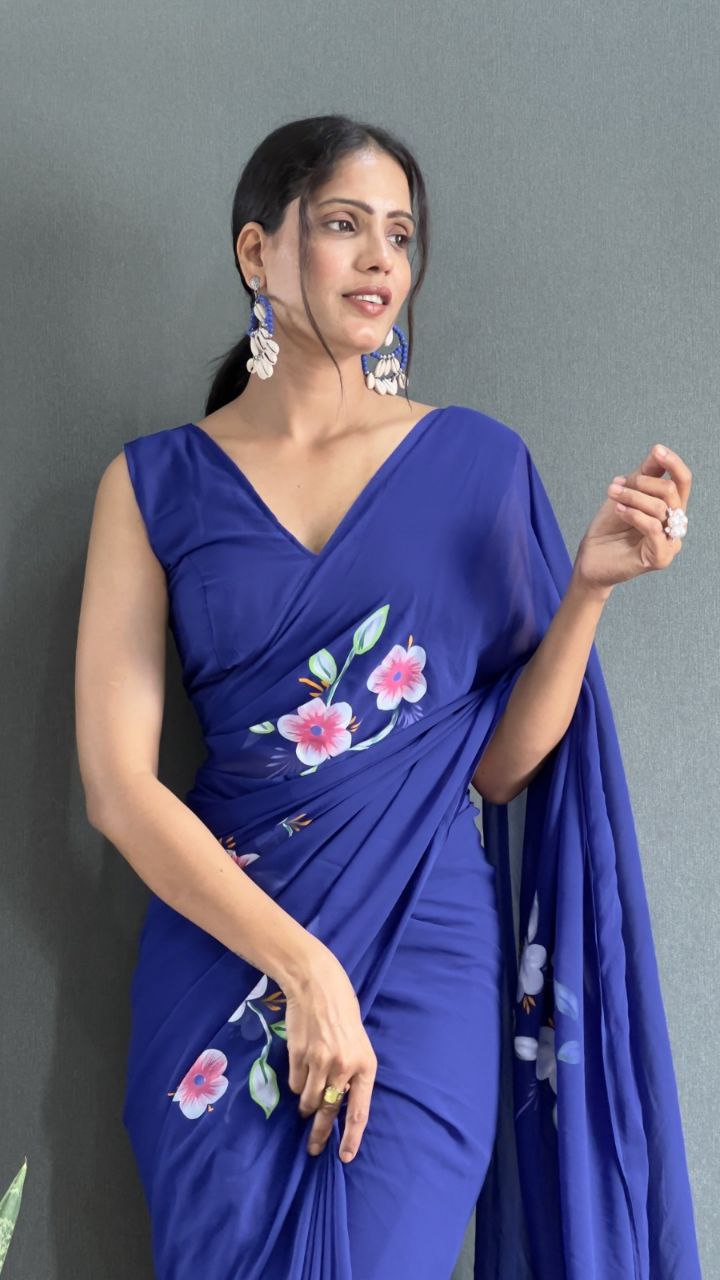 Blue Ready To Wear Georgette Saree