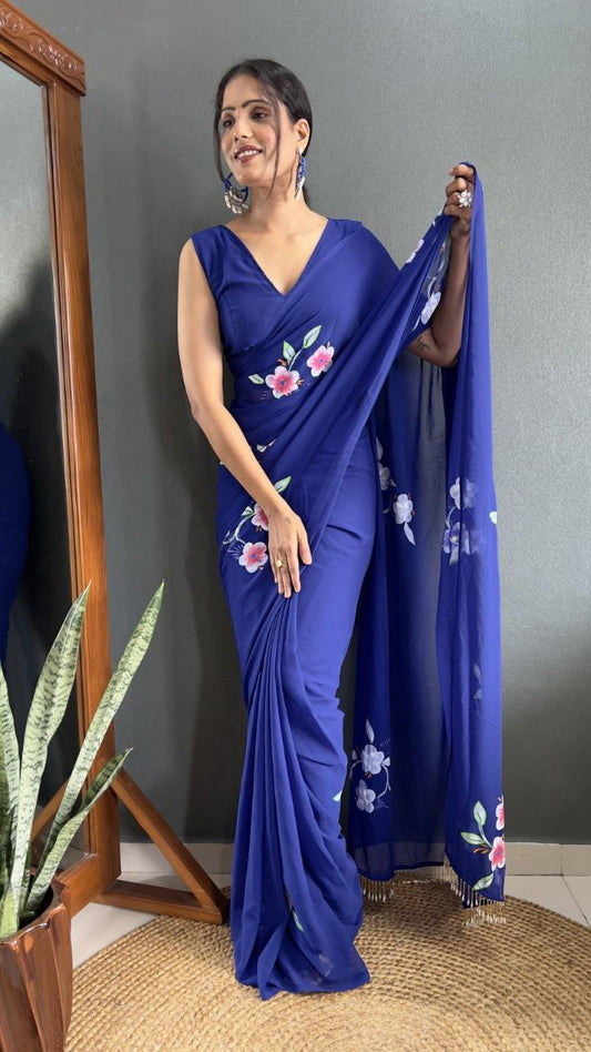 Blue Ready To Wear Georgette Saree