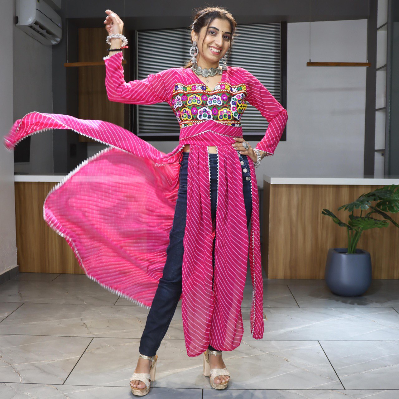 Pink Stylish New Designer Navaratri Wear Kurti