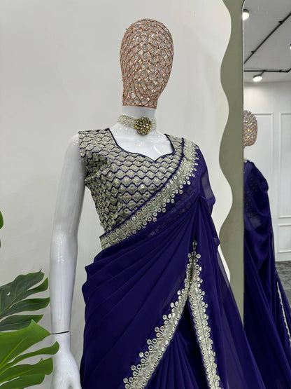 Purple Stylish Party Wear Georgette Saree