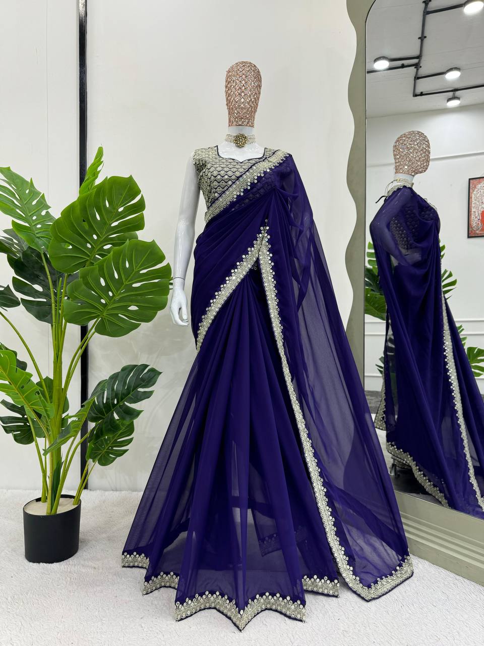 Purple Stylish Party Wear Georgette Saree