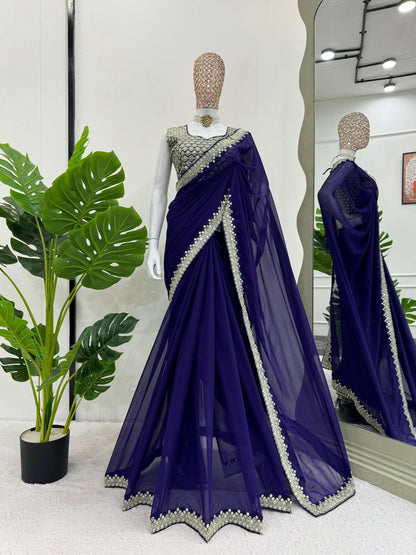 Purple Stylish Party Wear Georgette Saree