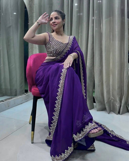 Purple Stylish Party Wear Georgette Saree