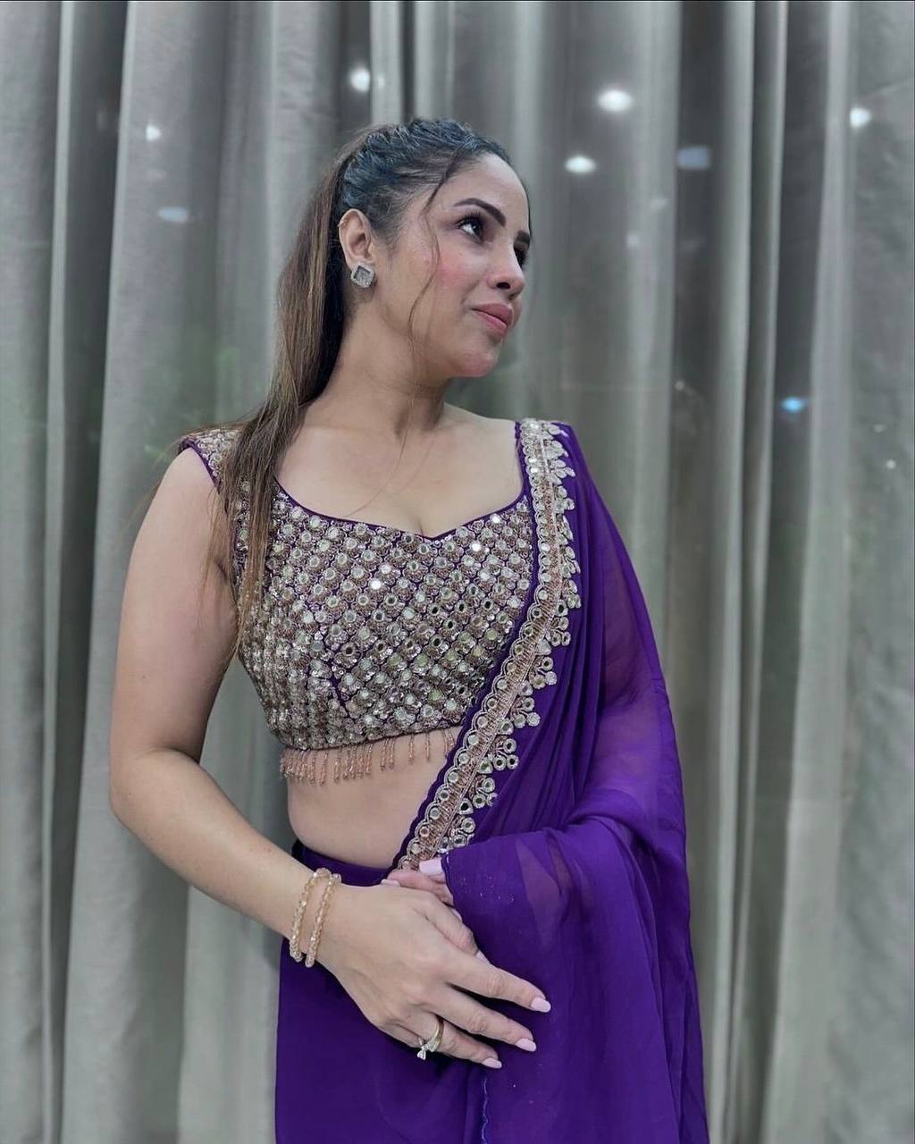 Purple Stylish Party Wear Georgette Saree