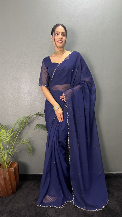 Blue Stylish Ready Made Georgette Saree