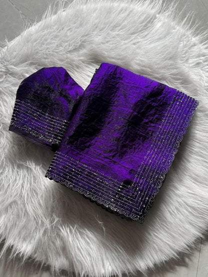 Bluish Purple Designer Party Wear Space Silk Saree