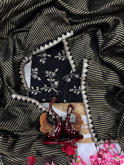 Bollywood Celeb Look Gold Zari Line Tissue Saree | Clone Design