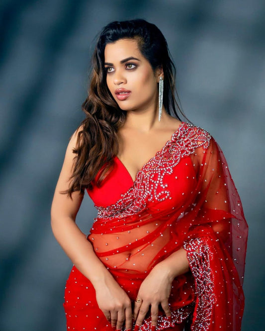 Bollywood Hot Red Georgette Saree | Replica Design