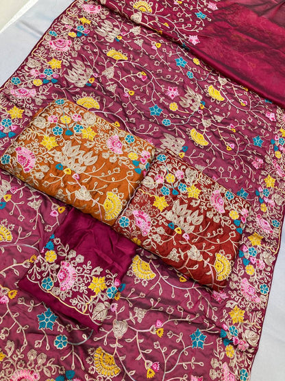 Brick Red Designer Rangoli Silk Saree