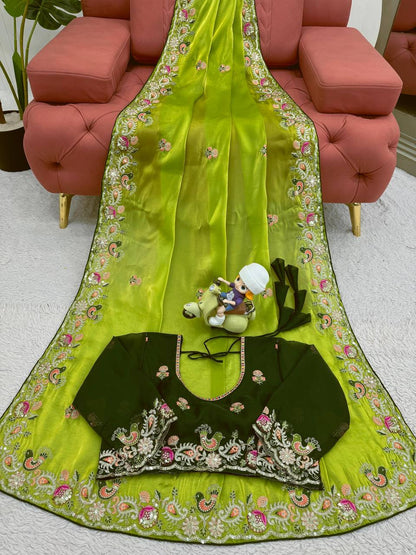 Bright Olive Designer Zimmy Choo Saree