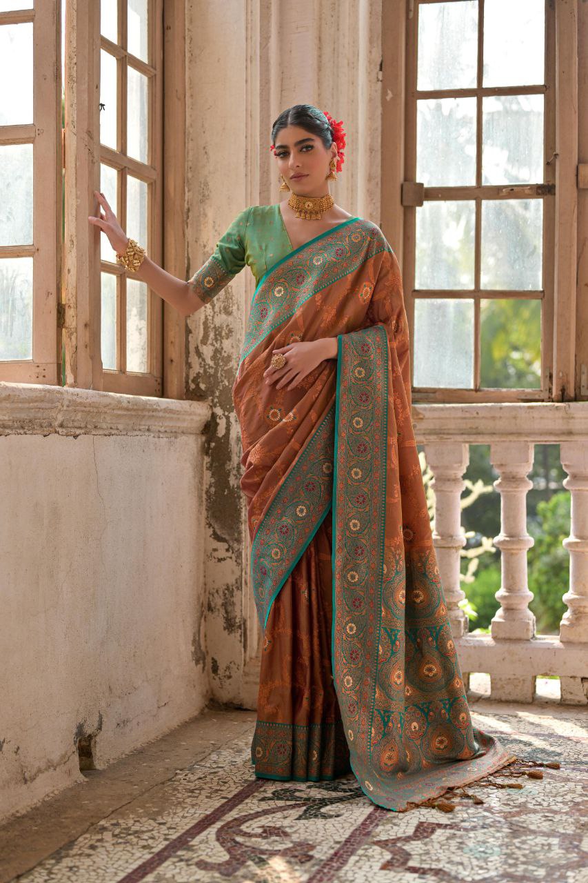 Brown Banarasi Silk Saree For Wedding