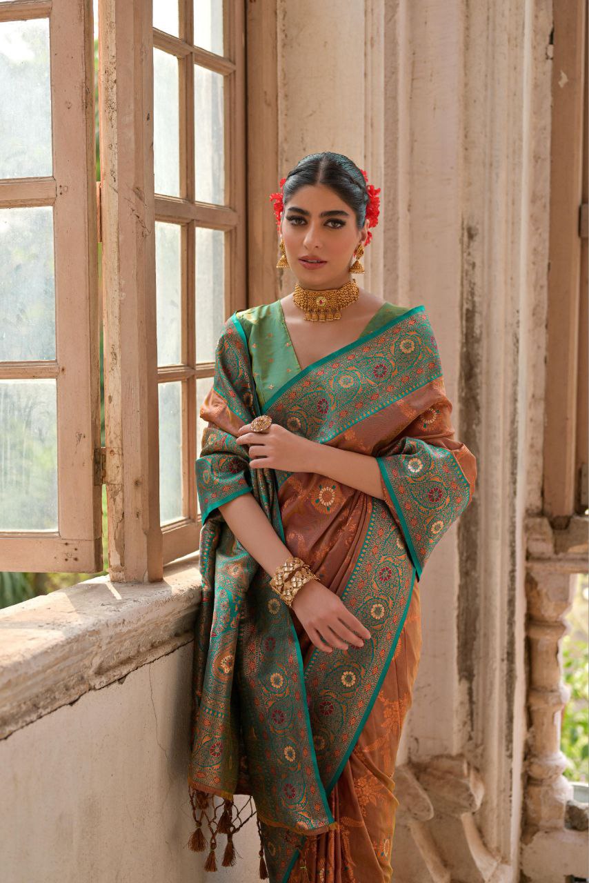 Brown Banarasi Silk Saree For Wedding