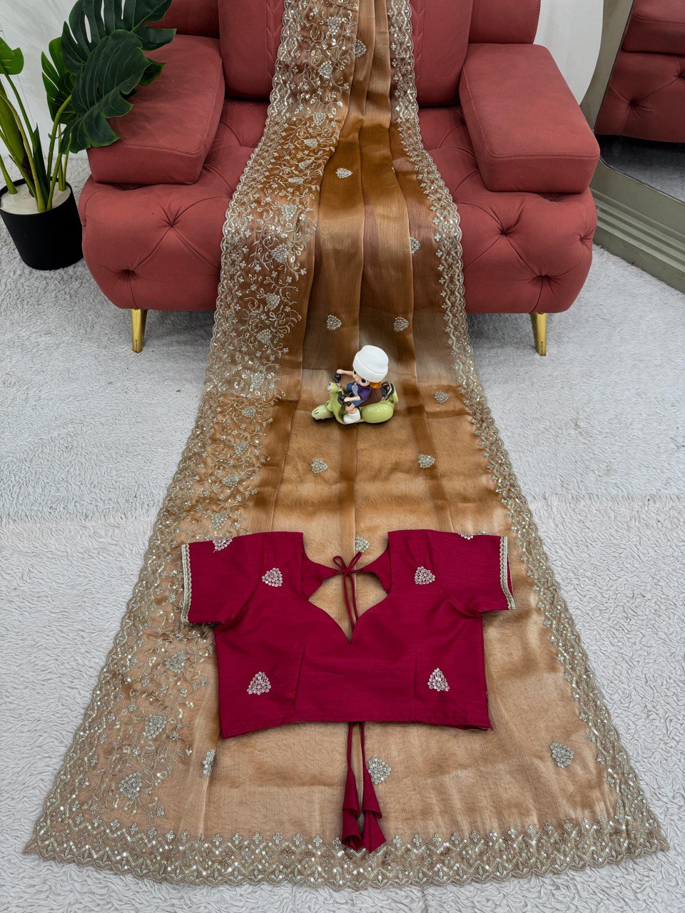 Brown Burberry Silk Saree For Party