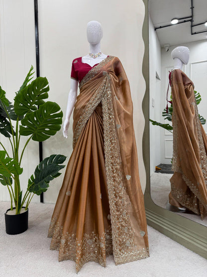 Brown Burberry Silk Saree For Party