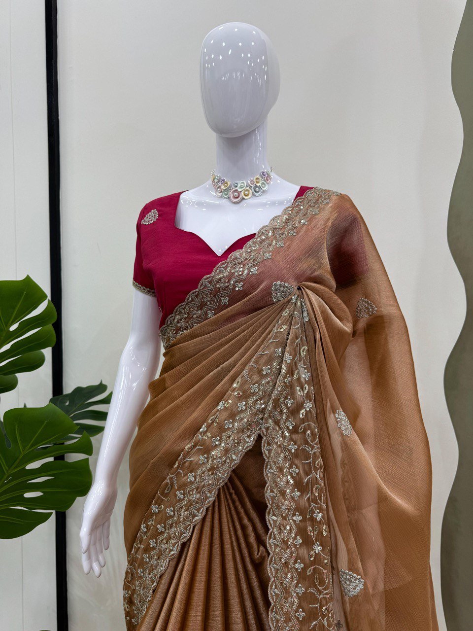 Brown Burberry Silk Saree For Party