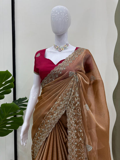 Brown Burberry Silk Saree For Party