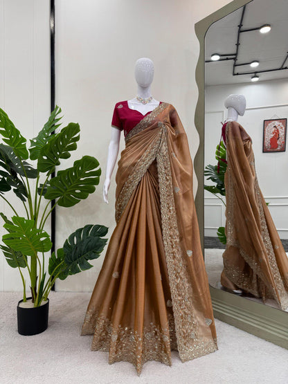 Brown Burberry Silk Saree For Party