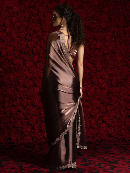 Brown Party Wear Tissue Chiffon Saree | 100% Original Saree