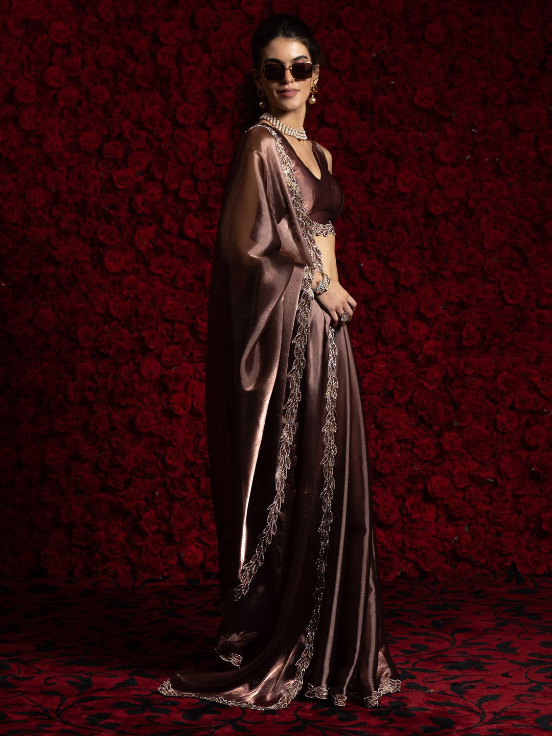 Brown Party Wear Tissue Chiffon Saree | 100% Original Saree