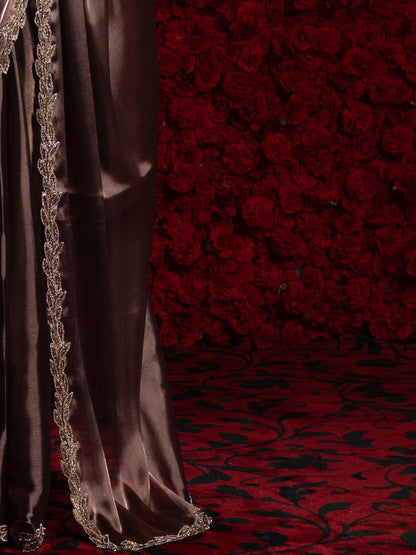 Brown Party Wear Tissue Chiffon Saree | 100% Original Saree