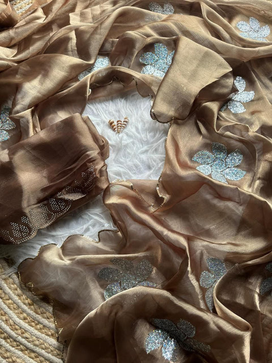 Brown Zimmy Choo Shimmer Tissue Saree
