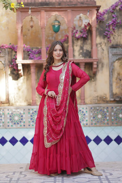 Burnt Pink Traditional Indian Gown Dress With Dupatta